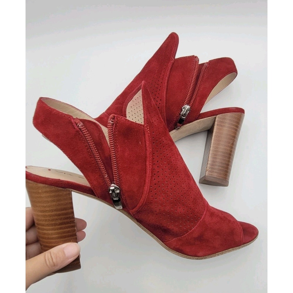 Via Spiga Gaze Red Suede Slingback Booties Block Heel Open Toe Perforated Sz 10 - Picture 7 of 9
